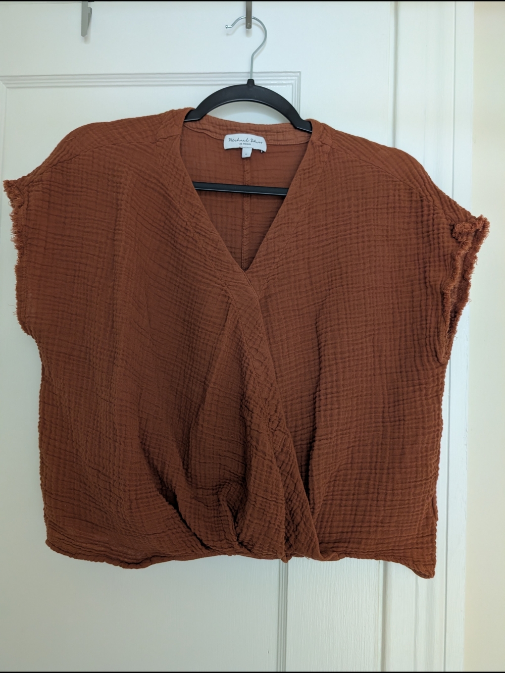 Michael Stars Rust Gauze Faux Front Wrap Blouse